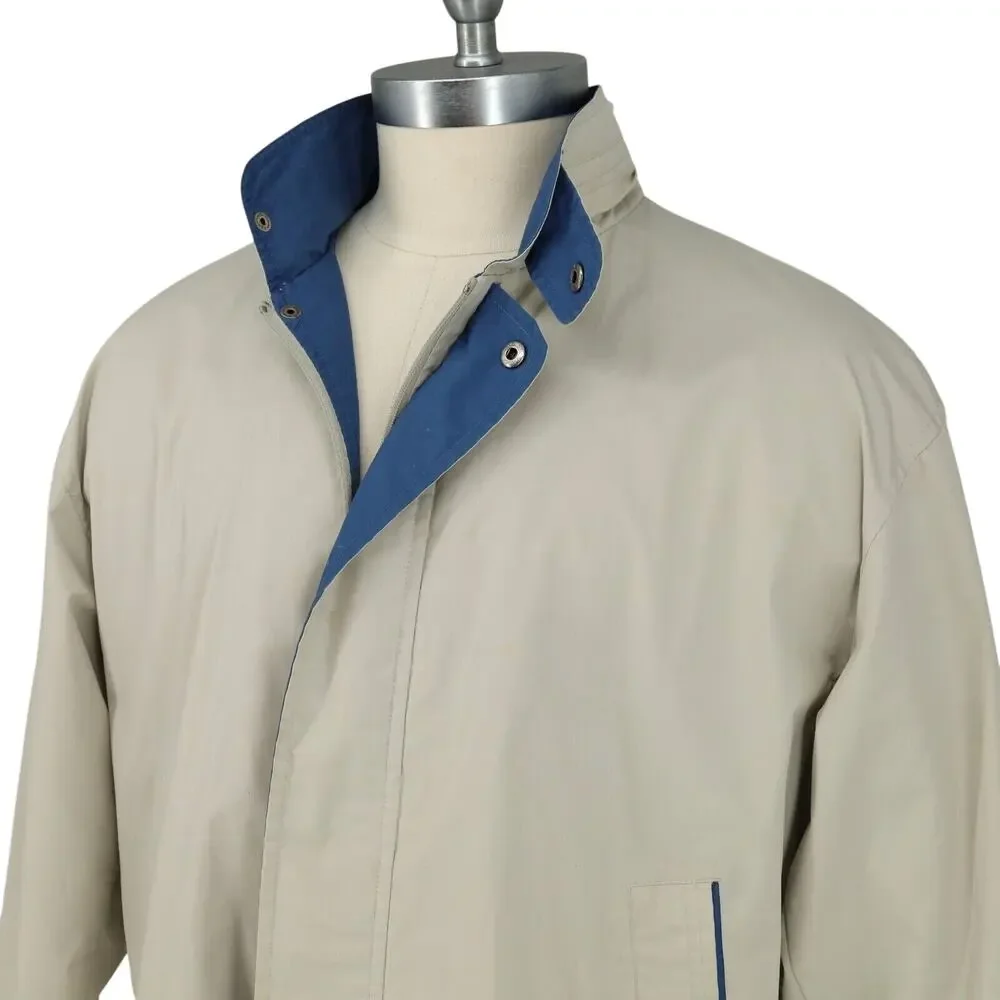 Members Only Jacket Mens Large Beige Full Zip Lightweight Pockets Lined Vintage